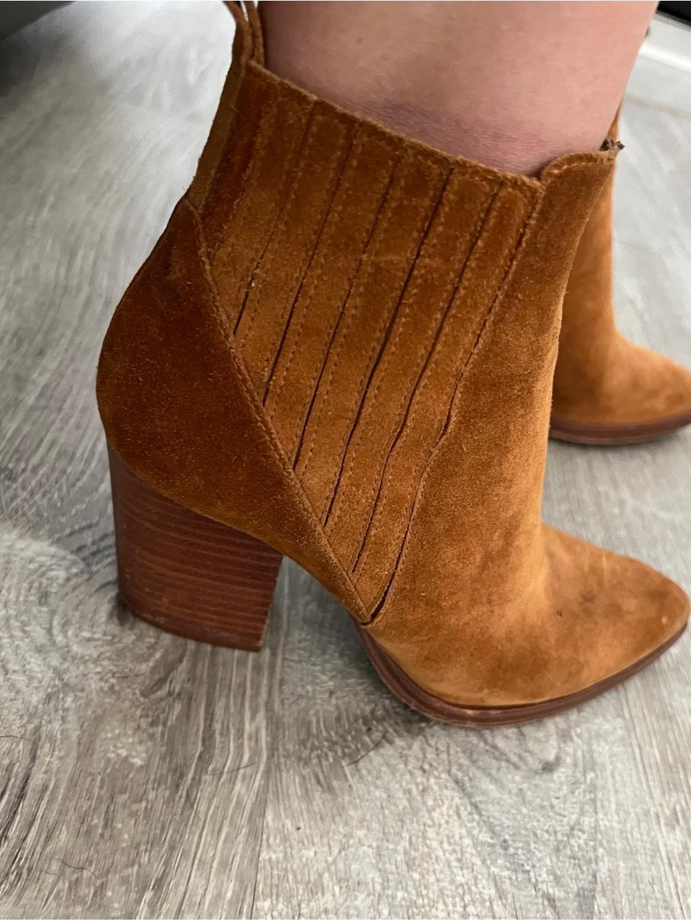 Marc Fisher Suede Ankle Booties in Chestnut Brown